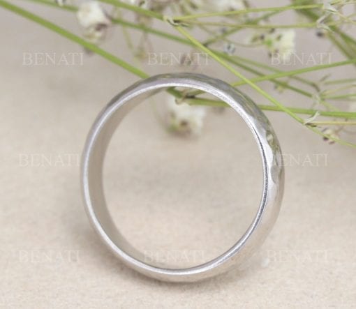 5 mm Hammered Wedding Ring for Men And Women, Rustic White Gold Ring