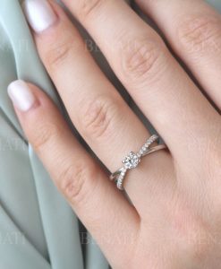 Diamond Infinity Engagement  Ring, Crossover Solitaire Diamond Ring - Image 4