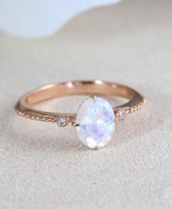 Moonstone Ring Vintage Inspired Oval Rainbow Moonstone Ring, Rose Gold Fire Moonstone Engagement Ring - Image 8