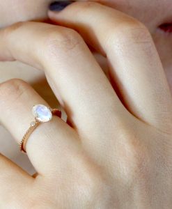 Moonstone Ring Vintage Inspired Oval Rainbow Moonstone Ring, Rose Gold Fire Moonstone Engagement Ring - Image 10