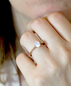 Moonstone Ring Vintage Inspired Oval Rainbow Moonstone Ring, Rose Gold Fire Moonstone Engagement Ring - Image 11