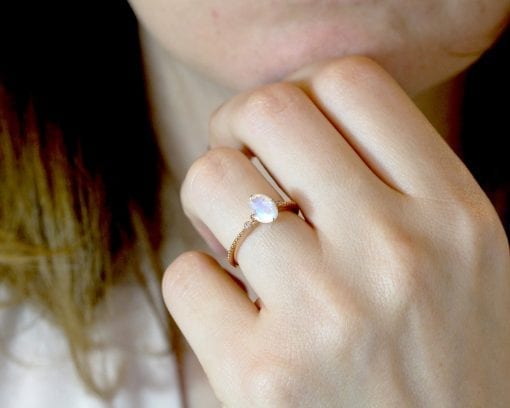 Moonstone Ring Vintage Inspired Oval Rainbow Moonstone Ring, Rose Gold Fire Moonstone Engagement Ring