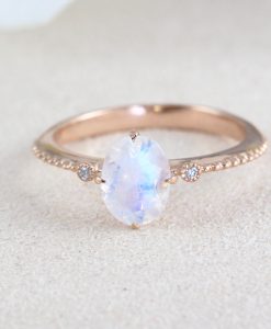 Moonstone Ring Vintage Inspired Oval Rainbow Moonstone Ring, Rose Gold Fire Moonstone Engagement Ring - Image 12