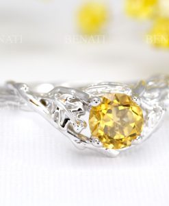 Unique Natural Citrine Leaf Ring, Citrine 14k 18k Gold Engagement Ring - Image 2