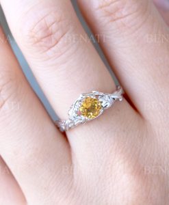 Unique Natural Citrine Leaf Ring, Citrine 14k 18k Gold Engagement Ring - Image 3