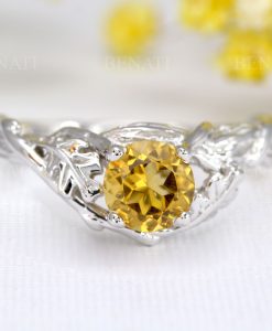 Unique Natural Citrine Leaf Ring