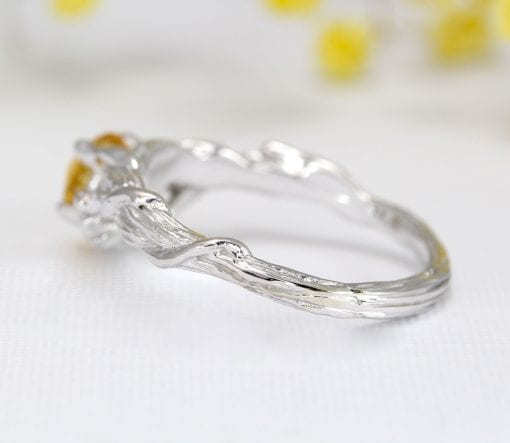 Unique Natural Citrine Leaf Ring, Citrine 14k 18k Gold Engagement Ring