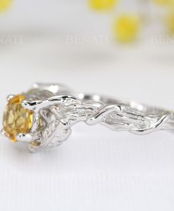 Unique Natural Citrine Leaf Ring, Citrine 14k 18k Gold Engagement Ring - Image 6