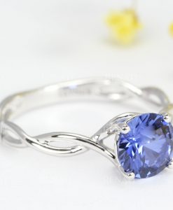 Bold 2 Carat Blue Sapphire Infinity Engagement Ring - Blue Gemstone, 14k White Gold Braided Rope Engagement Ring - Image 6