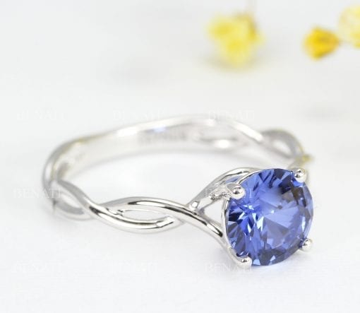 Bold 2 Carat Blue Sapphire Infinity Engagement Ring – Blue Gemstone, 14k White Gold Braided Rope Engagement Ring