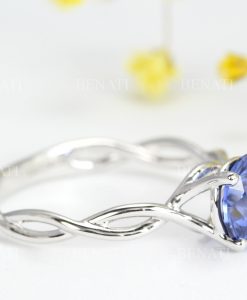 Bold 2 Carat Blue Sapphire Infinity Engagement Ring - Blue Gemstone, 14k White Gold Braided Rope Engagement Ring - Image 7