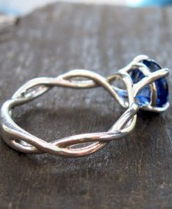 Bold 2 Carat Blue Sapphire Infinity Engagement Ring - Blue Gemstone, 14k White Gold Braided Rope Engagement Ring - Image 9