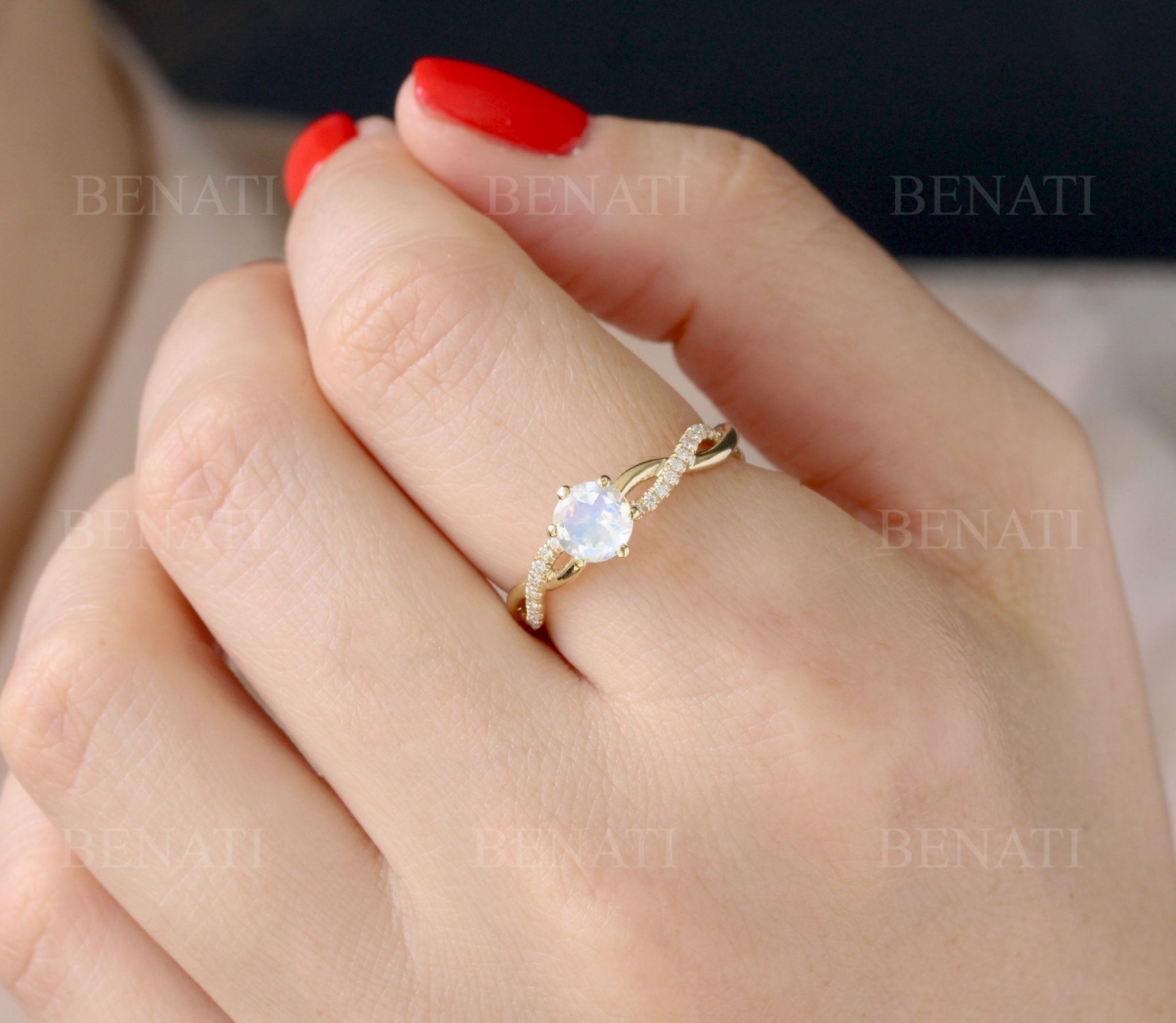 Moonstone Infinity Knot Engagement Ring, Twisted Rope Conflict Free