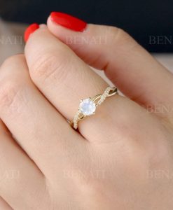Moonstone Infinity Knot Engagement Ring, Twisted Rope Conflict Free Diamond Engagement Ring - Image 11