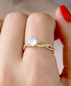 Moonstone Infinity Knot Engagement Ring, Twisted Rope Conflict Free Diamond Engagement Ring - Image 12