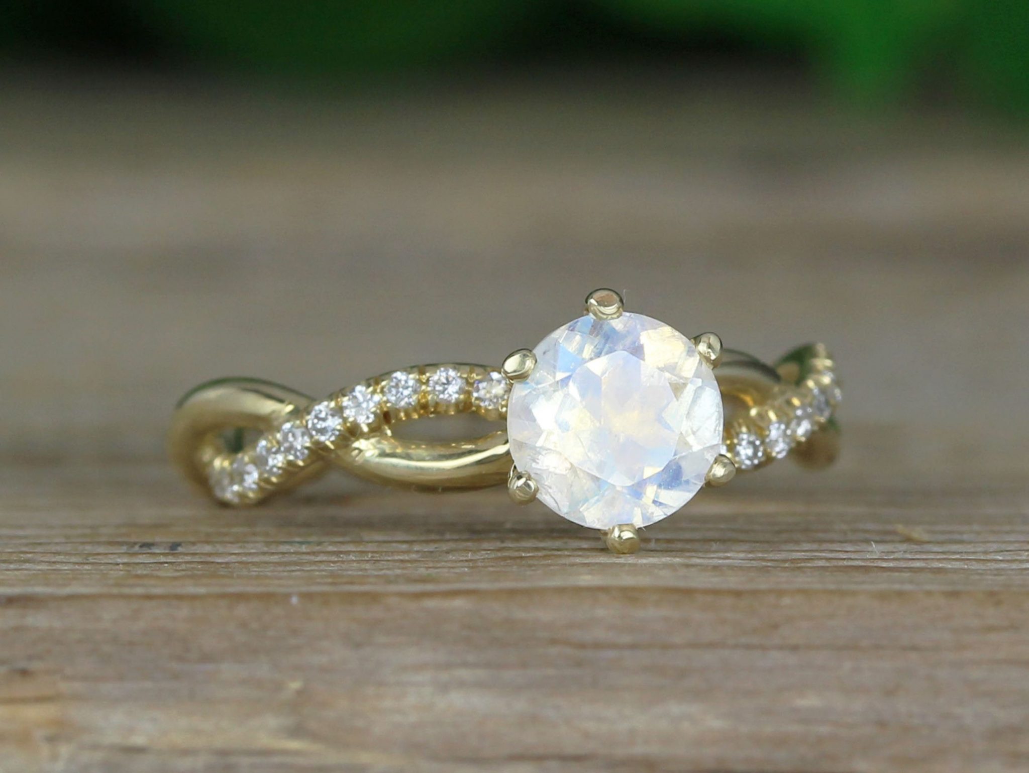 Moonstone Infinity Knot Engagement Ring, Twisted Rope Conflict Free