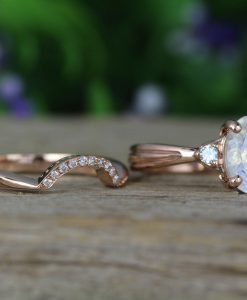 Rainbow Moonstone Wedding Ring Set, Antique Moonstone Engagement Ring Set - Image 7