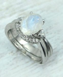 Rainbow Moonstone Wedding Ring Set, Antique Moonstone Engagement Ring Set - Image 8