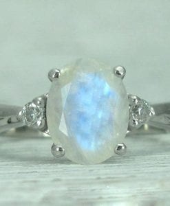 Rainbow Moonstone Wedding Ring Set, Antique Moonstone Engagement Ring Set - Image 10