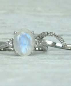 Rainbow Moonstone Wedding Ring Set, Antique Moonstone Engagement Ring Set - Image 11