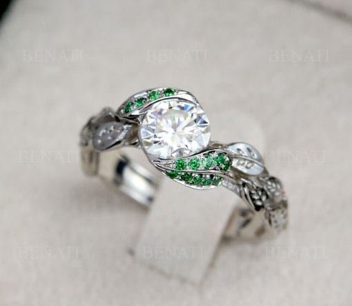 Nature leaf Ring, Emerald Leaf Engagement Ring