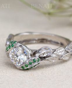 Nature leaf Ring, Emerald Leaf Engagement Ring - Image 2