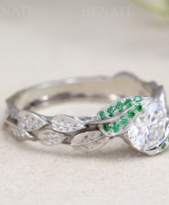 Nature leaf Ring, Emerald Leaf Engagement Ring - Image 3