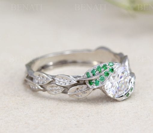Nature leaf Ring, Emerald Leaf Engagement Ring