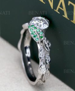 Nature leaf Ring, Emerald Leaf Engagement Ring - Image 4