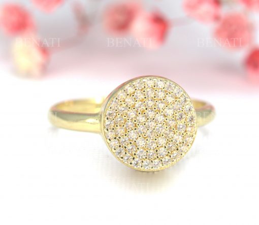 Pave round diamond engagement ring, 14k Solid gold diamonds ring