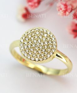 Pave round diamond engagement ring, 14k Solid gold diamonds ring - Image 3