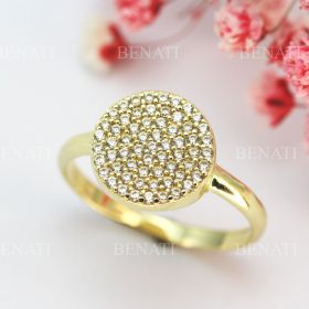 Pave round diamond engagement ring, 14k Solid gold diamonds ring