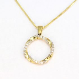 Circle mobius pendant 14k solid gold with natural diamonds, Gift for her
