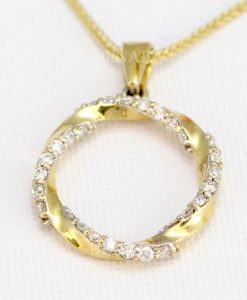 Circle mobius pendant 14k solid gold with natural diamonds