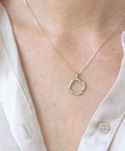 Circle mobius pendant 14k solid gold with natural diamonds, Gift for her - Image 3