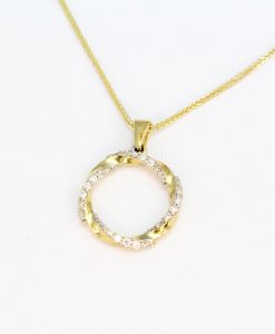 Circle mobius pendant 14k solid gold with natural diamonds