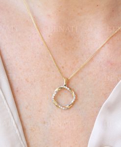 Circle mobius pendant 14k solid gold with natural diamonds, Gift for her - Image 5