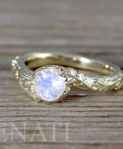 Natural Floral Rainbow Moonstone Leaf Ring, Moonstone Gemstone 14k 18k Engagement Ring - Image 6