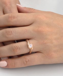 Natural Floral Rainbow Moonstone Leaf Ring, Moonstone Gemstone 14k 18k Engagement Ring - Image 8