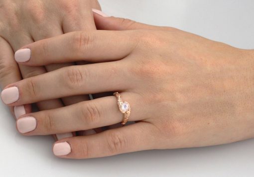 Natural Floral Rainbow Moonstone Leaf Ring, Moonstone Gemstone 14k 18k Engagement Ring