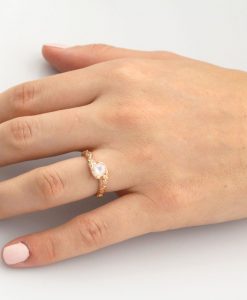 Natural Floral Rainbow Moonstone Leaf Ring, Moonstone Gemstone 14k 18k Engagement Ring - Image 9
