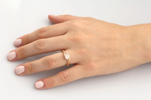 Natural Floral Rainbow Moonstone Leaf Ring, Moonstone Gemstone 14k 18k Engagement Ring