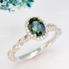 Teal sapphire engagement ring, Nature inspired 1 carat oval natural sapphire 14k solid gold