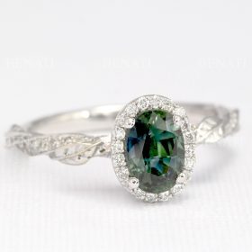 14k white gold Teal sapphire engagement ring