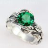 Emerald Ring, Natural Emerald Halo Vintage Style Ring