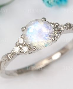 Vintage moonstone engagement ring white Gold, Antique wedding ring - Image 2