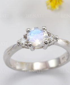 Vintage Moonstone Engagement Ring, Antique Diamond Rainbow Moonstone Ring - Image 8