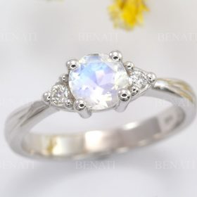 Platinum Moonstone Engagement Ring, Round Moonstone Platinum Ring