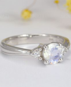 Platinum Moonstone Engagement Ring, Round Moonstone Platinum Ring - Image 7
