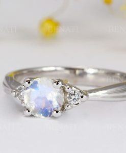Vintage Rainbow Moonstone Engagement Ring, Antique Moonstone Anniversary Ring